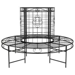 idaXL Round Tree Bench Outdoor Furniture Seating Chair Yard Patio Round Bench Seating Wrap-Around Circular Garden Tree Seat Ø137 cm Black Steel
