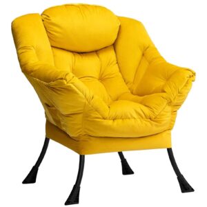 HollyHOME Armchair Accent Chair Lazy Chair Lounge Chair with Armrests Modern Velvet Fabric Leisure Sofa Chair with Steel Frame