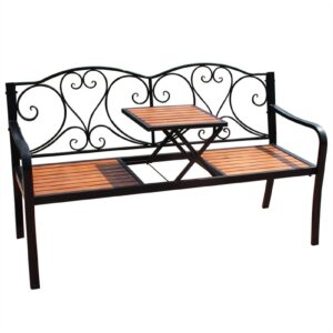 TOMYEUS Outdoor Bench Double Bench with Liftable Small Coffee Table Sofa Chair Outdoor Garden Bench Garden Balcony Leisure Wrought Iron Plastic Wood Bench Garden Bench