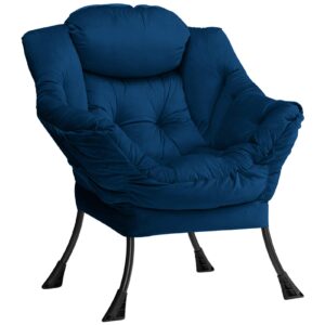 HollyHOME Armchair Accent Chair Lazy Chair Lounge Chair with Armrests Modern Velvet Fabric Leisure Sofa Chair with Steel Frame