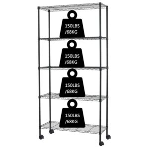Actask 5-Tier Storage Shelf Heavy Duty Shelving Unit with wheels
