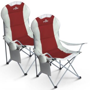 Wyldness Premium Padded Camping Chairs Set of 2 - Luxury Collapsible Outdoor Seats with Side Pockets & Cup Holder