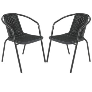 DKIEI 2 Pcs Outdoor Garden Wicker Rattan Bistro Chair Metal Frame Woven Seat