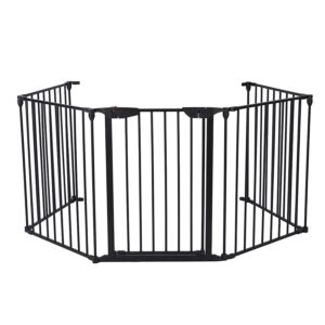 Nisorpa 5 Panel Baby Safety Gate Extra Wide Hearth Gate Metal Pet Barrier Fence Foldable Room Divider Stair Gate with Freestanding Door(Black)