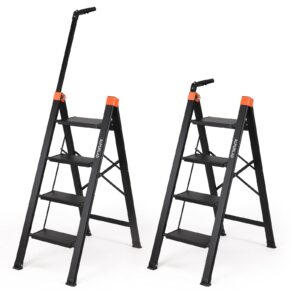 Aluminum Ladder ALPURLAD 3 Step Portable Folding Ladders with Wide Anti-Slip Pedal