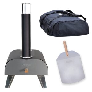 Zanussi ZPO1BPC Outdoor 12 Inch Wood Pellet Portable Wood Fired Pizza Oven with Paddle and Cover in Black