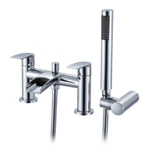 Mighbow Bath Mixer Taps with Shower Attachment Waterfall Bath Taps Double Lever Round Bathroom Bathtub Filler Mixer Tub Tap with Handheld Shower