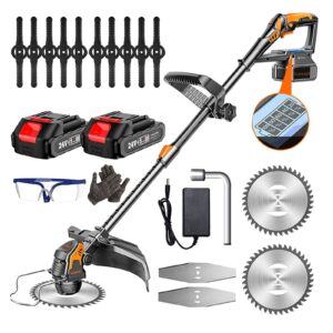 Strimmer Cordless with Battery and Charger 24V Grass Trimmers Electric Lawn Mower Edger Telescopic Brush Cutter with 3 types Spare blades for Garden Clearing Weeds Flower Trees