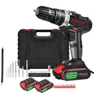 ESSGOO Cordless Drill Driver 21V with 2 Batteries 1500mAh