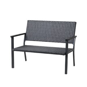 Helios&Hestia All Weather Patio Wicker Loveseat Chair with Arms Steel Outdoor Bench