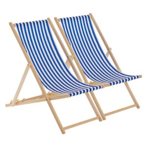 Harbour Housewares Traditional Adjustable Garden/Beach-style Deck Chair - Blue/White Stripe - Pack of 2