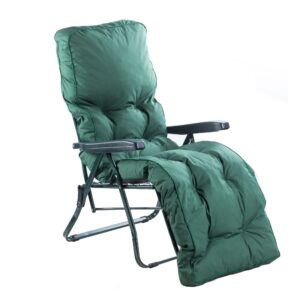 Alfresia Garden Relaxer Chair with Classic Cushion | Green Frame Adjustable Reclining Outdoor Chair | Foldable Garden Chair | Choice of Cushion Prints (Classic Green)