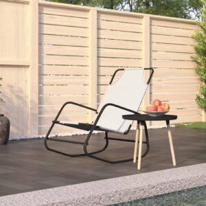 Tidyard Rocking Sun Lounger Rocking Chair Garden Lounge Chair Patio Chaise for Yard and Patio Cream Steel and Textilene