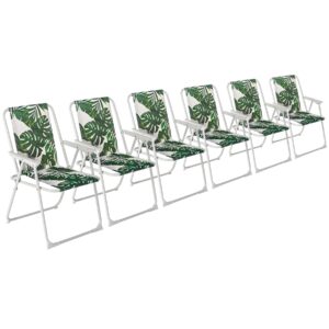Harbour Housewares 6x Banana Leaf Folding Metal Beach Camping Chair Portable Garden Armchai