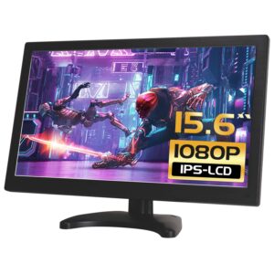 15.6 inch CCTV HDMI Monitor LED IPS 1920 * 1080 Audio Video Display with Remote Control/USB/VGA/AV/HDMI/BNC Screen Rotatable for Raspberry Pi House Security Camera PC DVD DVR
