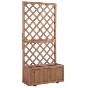 Outsunny 72.5 x 31.5 x 149.5 cm 45L Garden Wooden Pine Trough Planter with Topped Trellis Climbing Plants Flower Raised Bed