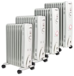 MYLEK Oil Filled Radiator with Adjustable Thermostat and 24 Hour Timer - 3 Heat Settings - Electric Portable Heater 9 Fin - Energy Efficient - 2000W / 2kW - Safety Tip Over & Safety Cut Off