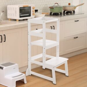 Height Adjustable Kitchen Step Stool for Kids and Toddlers with Safety Rail Children Standing Tower for Kitchen Counter