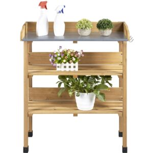 Yaheetech Wooden Potting Bench Garden Plant Potting Table Bench Potting Work Station with Hooks and Shelves