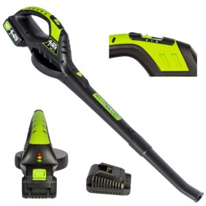MYLEK Cordless Leaf Blower 20V Li-ion 4000mAh Battery & Fast Charger - Two Speed - Battery Indicator LED - Lightweight Handheld For Garden Leaves