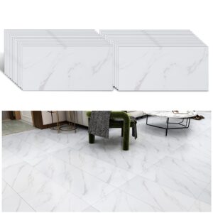 VEELIKE White Oilproof Kitchen Flooring Tile Sticker Peel and Stick Waterproof Marble Floor Sticker Tile for Bathroom Living Room Self-Adhesive Removable Easy to Install 24 Pieces 60cm x 30cm