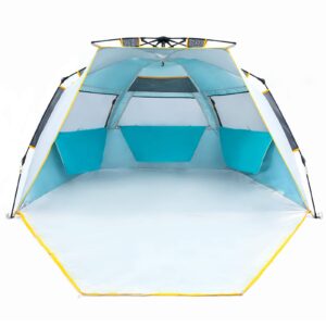 WolfWise 3-4 Person Easy Up Beach Tent UPF 50+ Instant Sun Shelter Canopy Outdoor Sport Umbrella Sun Shade Tent with Extended Zippered Porch Portable