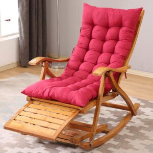 Recliner Summer Wood Garden Rocking Chair Folding Zero Gravity Red Soft Seating Pads Retractable Footrest for Living Room Office Patio