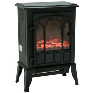 HOMCOM Freestanding Electric Fireplace Heater Stove with LED Flame Effect 1000W/2000W Black
