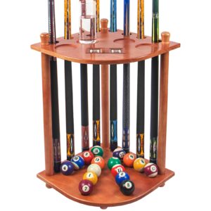 Pool Cue Holder AKLOT Pool Cue Rack Billiard Cue Racks With Score Counters Pool Stick Holder Drink Holder 16 Ball Holders Holds 8 Sticks and Full Set of Pool Balls