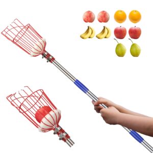 Fruit Picker Pole with Basket - 13 Foot Adjustable Height Fruit Picker Tool with Stainless Steel Fruit Picking Pole for Apple Cherry Berry Fit Orange Blueberry Mango Avocado Lemon Peach