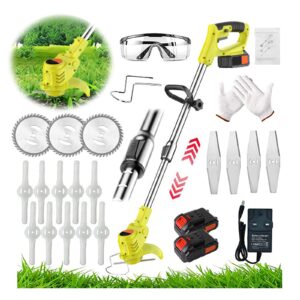 Grass Strimmer with Blades 24V Metal Blade Strimmer Lawn Strimmer Cordless with Adjustable Telescopic Long Handle for Garden Clearing Weeds Flower Trees