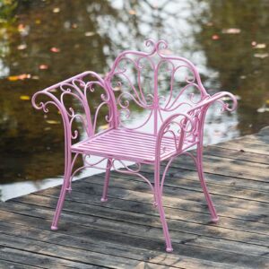 LIUD Cute Garden Bench Small Patio Bench Pink Park Bench For Outside Exquisite Wrought Iron Front Porch Bench Decor Small Outdoor Bench 1 Seater With Backrest And Armrests