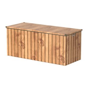 Duramax Cushion Box (770 Litre) with Hydraulic Gas Cylinder and Padlock Eye - Woodgrain with Brown Trimmings Metal Box