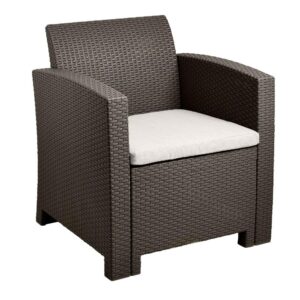 Rattan Armchair Garden Furniture Chair in Brown with Cushion Outdoor Furniture for Patio
