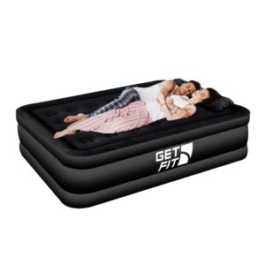 Get Fit Air Bed with Built In Electric Pump - Premium Double Size - Blow Up Bed with 2 x Free Pillows - Elevated Inflatable Air Mattress for Outdoor