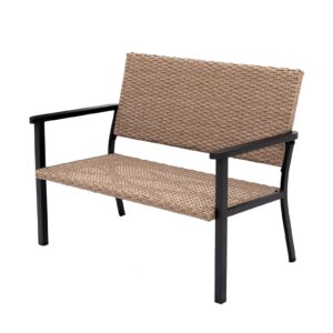 Helios&Hestia All Weather Patio Wicker Loveseat Chair with Arms Steel Outdoor Bench