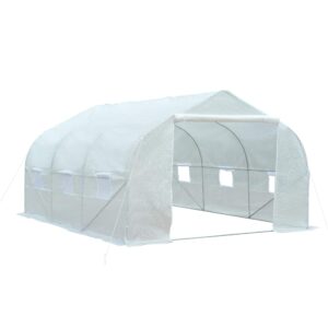 Outsunny Walk-In Polytunnel Greenhouse Warm House Garden Tunnel Shelter Plant Shed with Door and Windows