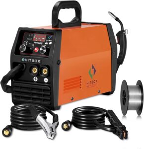 HITBOX 3 in 1 Portable MIG Welder Gasless 130A 240V Digital MIG Welding Machine Flux Core Solid Wire MIG ARC Lift TIG Inverter Welders with Mig Torch & 0.8mm Welding Wire