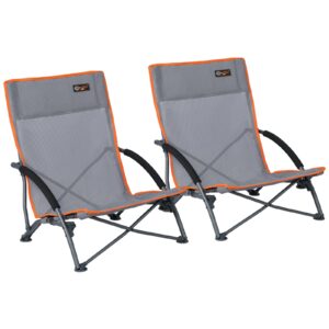 Portal Foldable Beach Chairs 2 PCs Low Seat Folding Lightweight Camping Chairs Outdoor Mesh Back Padded Armrests for Backpack Picnic Festival 100KG Capacity