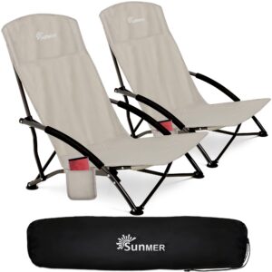SUNMER Beach Chair Set of 2 Folding Camping Low Chair - Foldable
