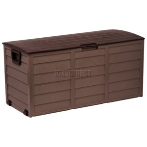 Starplast Outdoor Garden Plastic Storage Utility Chest Cushion Shed Box With Lid and Wheels Case Container Chocolate and Mocha New 280L Litre 34-811