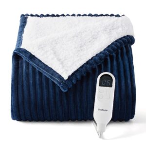 Bedsure Electric Heated Throw Blanket - Stripe Flannel Electric Overblanket for Sofa Bed Office Use