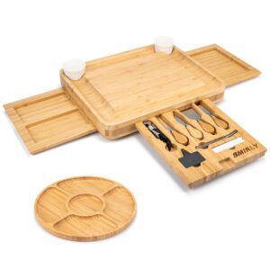 SMIRLY Bamboo Cheese Board and Knife Set: Extra Large Charcuterie Boards Set & Accessories