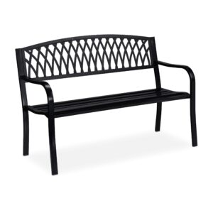 Relaxdays Outdoor Garden Bench 2 Seater Weatherproof Anti Rust Coating Metal Bench HW 87 x 127 x 60 cm Black