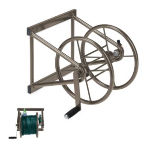 Relaxdays Hose Reel Steel for 60 m Hose 3/4 Inch Connections Wall Hose Holder HBT: 36 x 55 x 50 cm Brow