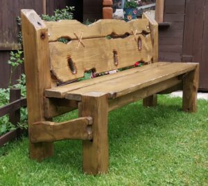 Wooden Garden Bench Rustic Solid Wood Chunky Dark Oak stained Patio Garden Furniture