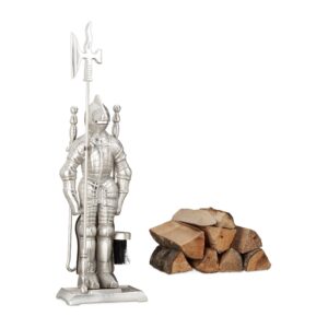 Relaxdays Modern Cast Iron Fire Irons. 4-Piece Fireplace Companion Set with Shovel