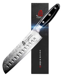 TUO Santoku Knife Japanese Chef Knife 7 inch Professional Sushi Knife German High Carbon Stainless Steel Kitchen Knife-Water Flow Pattern Blade-G10 Full Tang Handle-Black Hawk S Series