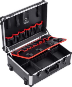 Meister 9095080 Empty Tool Trolley - 460 x 350 x 190 mm - With Wheels - Individual Compartment Division - 15 Tool Bags - With Elastic Bands - 15 kg Load Capacity - Sturdy Aluminium Case / Tool Box