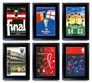 HWC Trading A3 FR Liverpool 6 x Final Programme Posters 1977 1978 1981 1984 2005 2019 Full Team Signed Gift Framed Printed Autograph Football Gifts Photo Picture Display